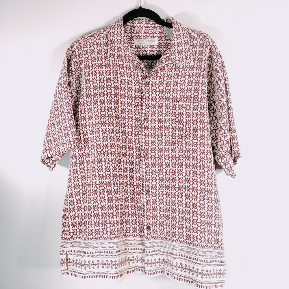 Island Republic 100% Silk Short Sleeve Button Up Shirt